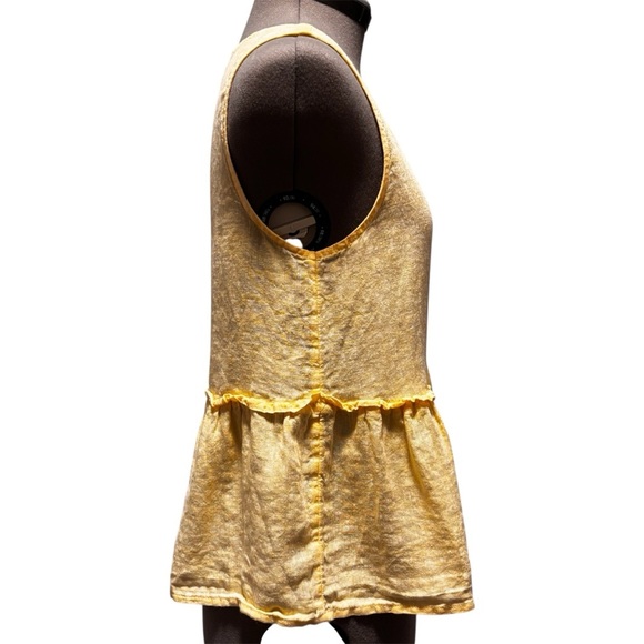 Isaac Mizrahi | Linen Peplum Button Front Tank | Yellow | XS - Picture 4 of 7